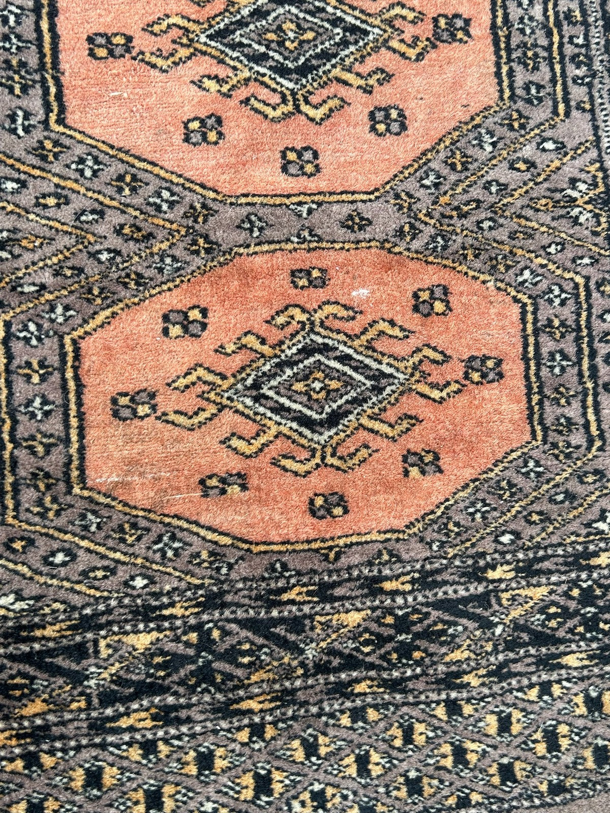 Vintage Pakistani Bokhara Prayer Rug Pushti Mat 3 Guls Hand Knotted Wool 90cm5