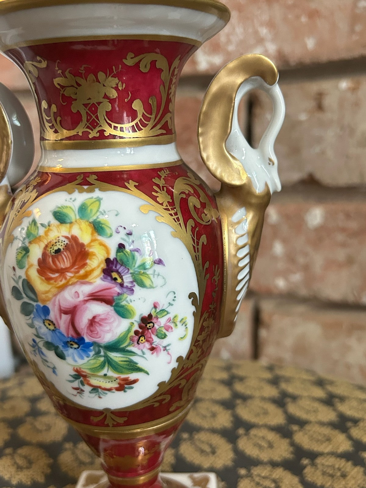 Le Tallec Paris Hand Painted Porcelain Twin Handled Urn Vase Maroon Gilt Floral5