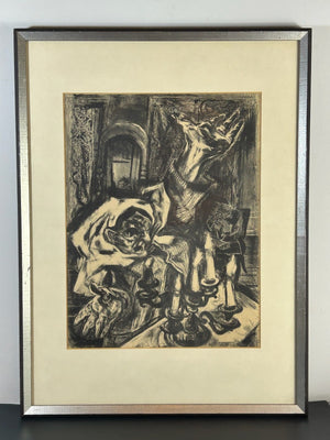 Nan Lurie Pencil Signed Lithograph Figure With Candle 1930s WPA Social Realism