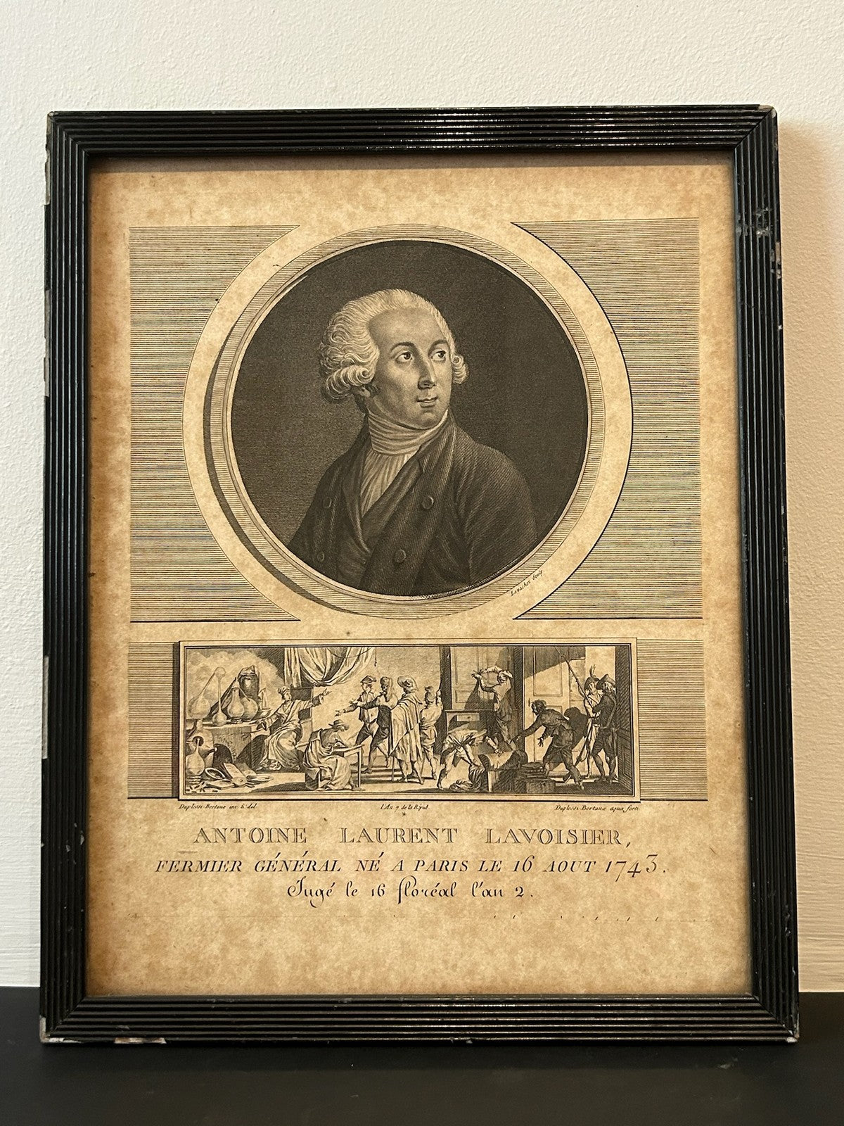 Lavoisier Antique French Revolution Aquatint Portrait Levachez 1799 Framed0