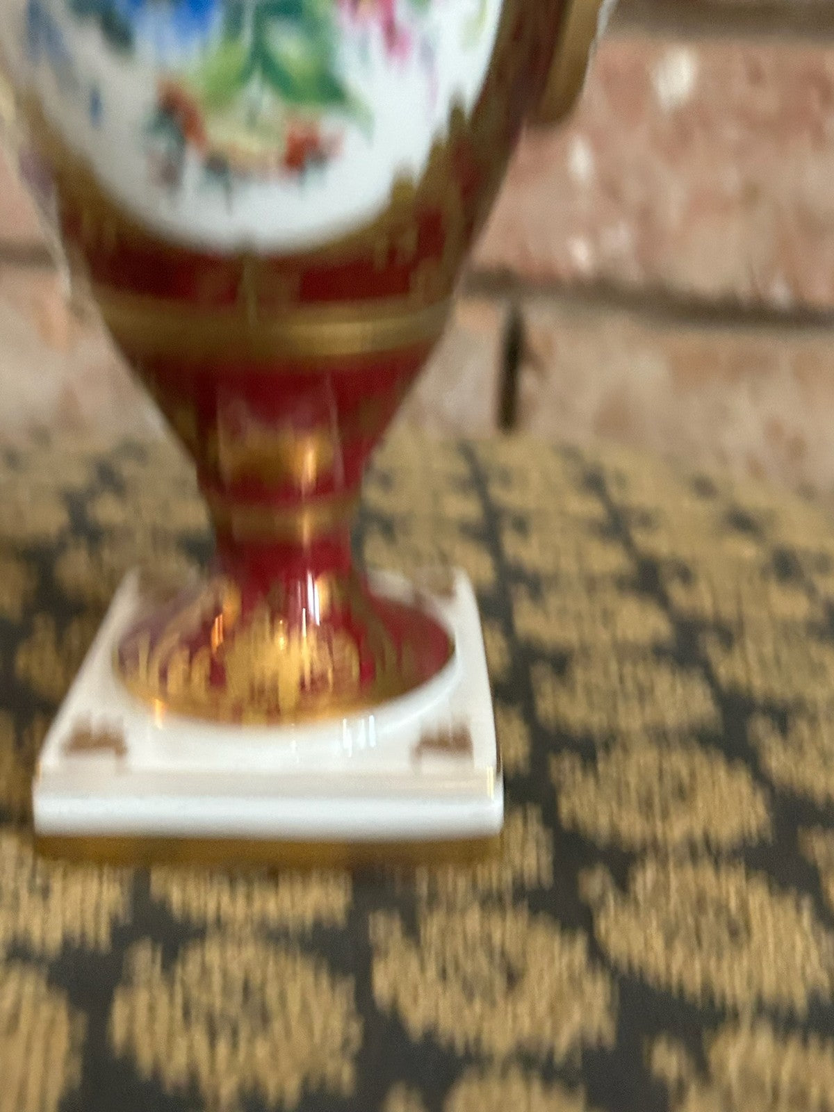 Le Tallec Paris Hand Painted Porcelain Twin Handled Urn Vase Maroon Gilt Floral7