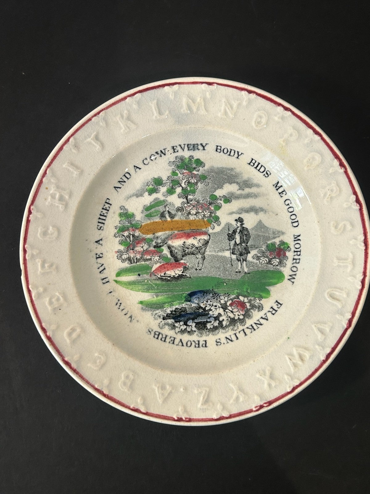 Antique Franklin's Proverbs ABC Alphabet Plate Now I Have a Sheep and a Cow0
