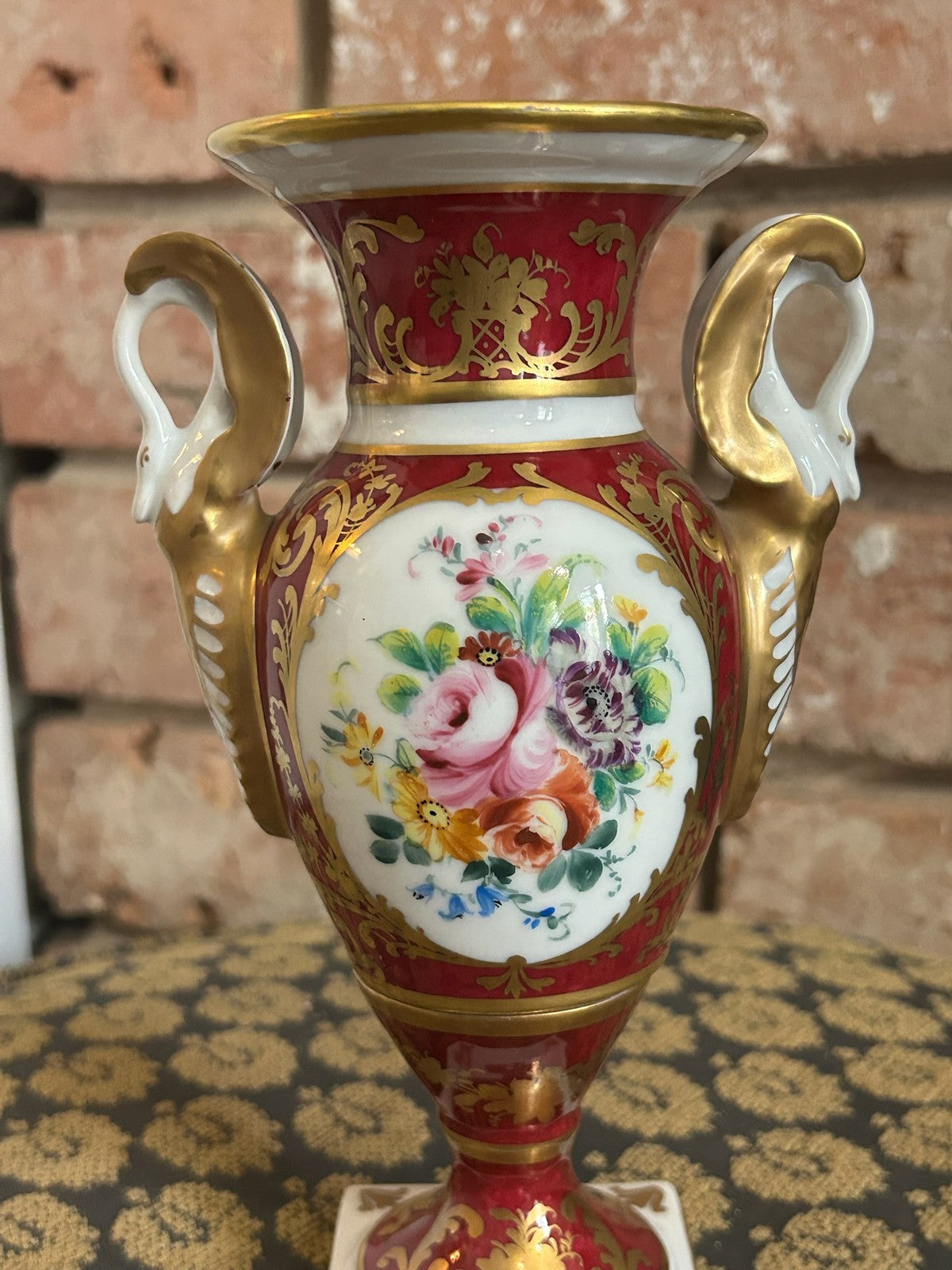 Le Tallec Paris Hand Painted Porcelain Twin Handled Urn Vase Maroon Gilt Floral14