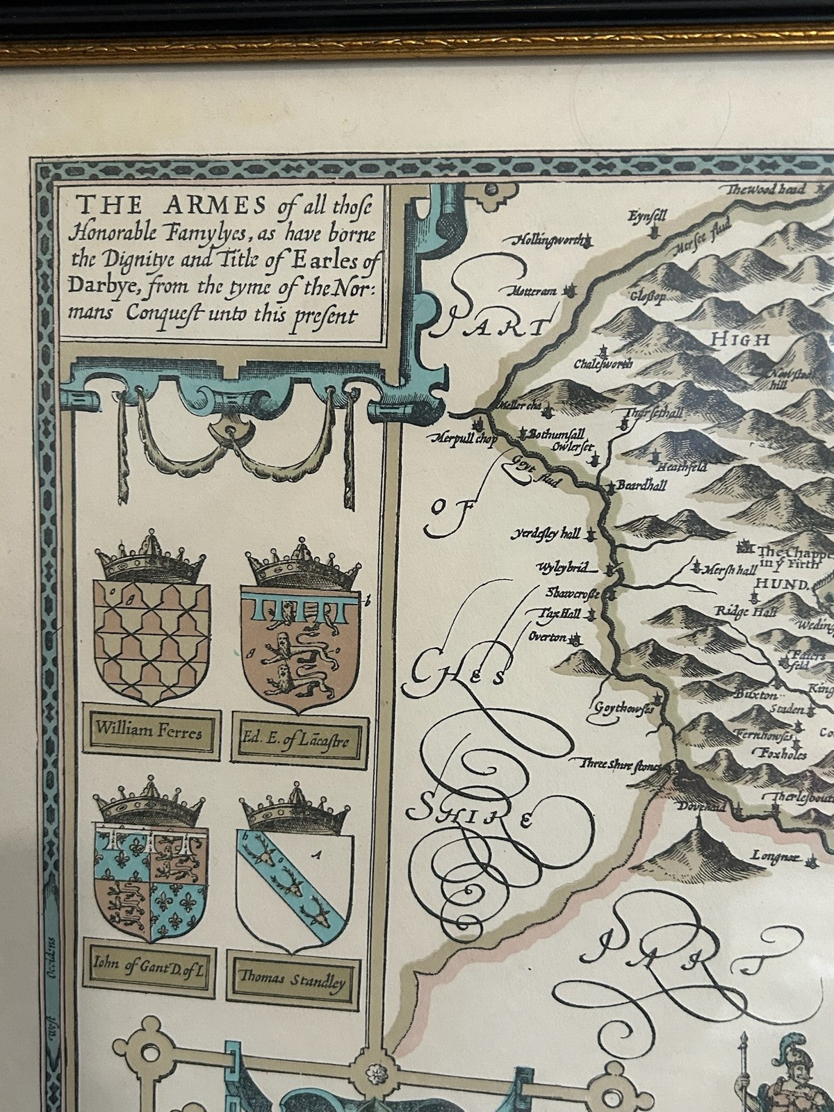 Repro John Speed Darbieshire Described 1610 Derbyshire Map Derby Buxton Framed1