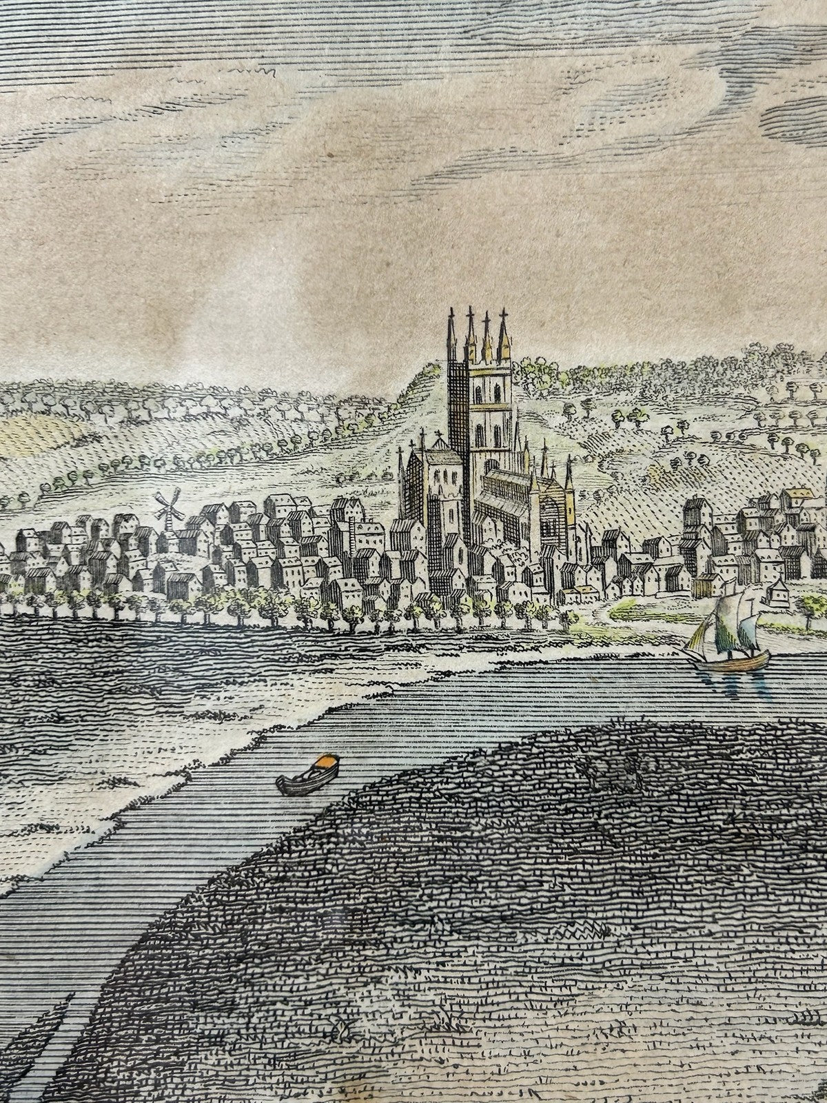 Perspective View of the City of Gloucester 18thC Hand Coloured Engraving Framed4