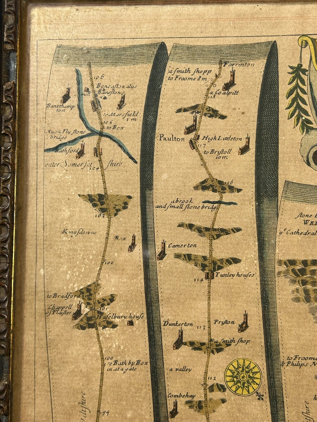 John Ogilby Road from London to Bath & Wells 17thC Strip Road Map Hand Coloured3