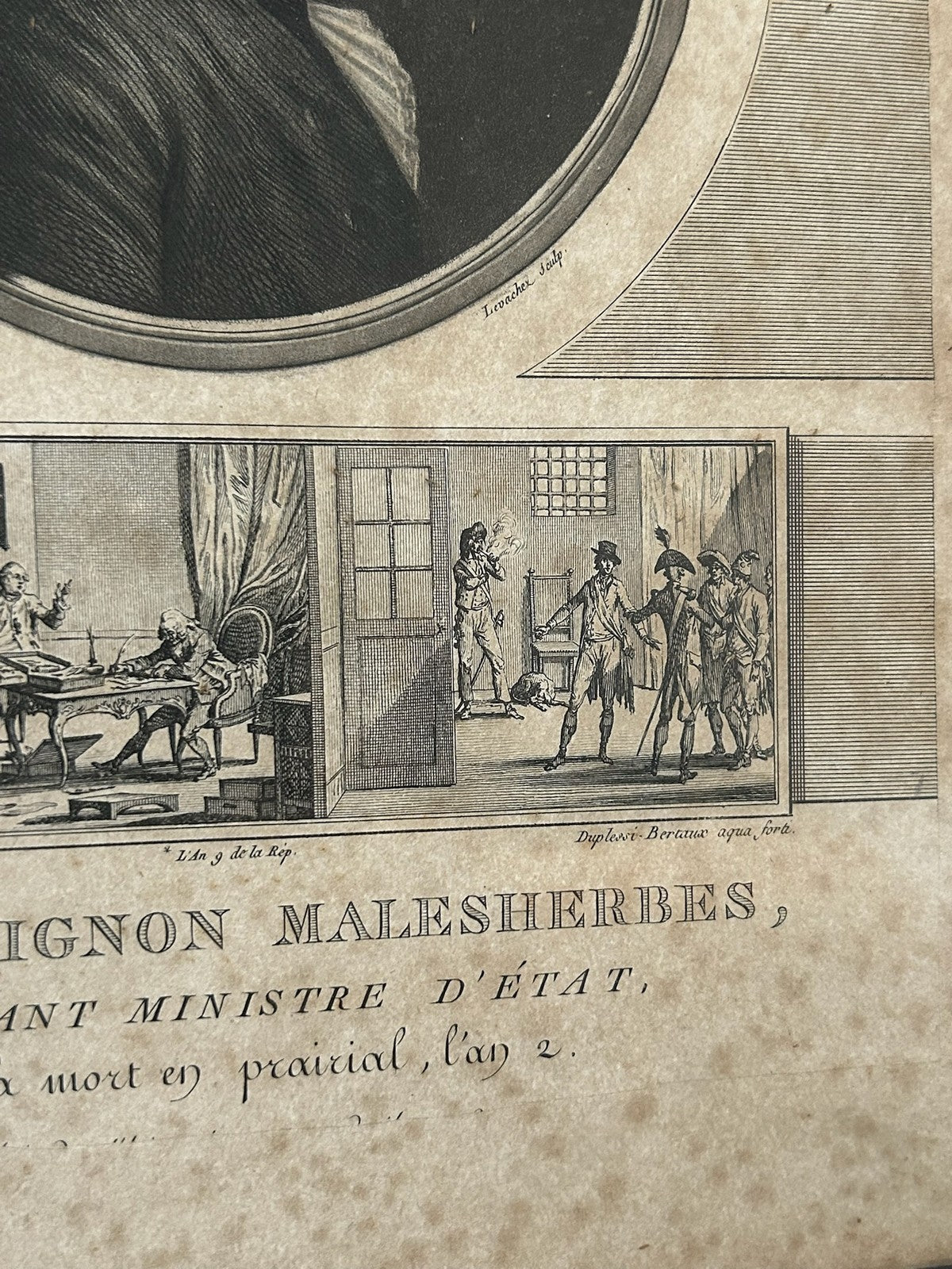 Malesherbes Louis XVI Defender French Revolution Aquatint Levachez Framed3