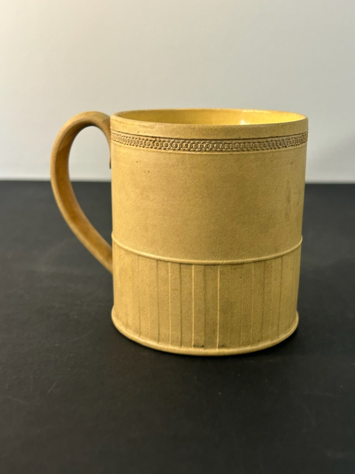 Antique English Caneware Cup c1800 1820 Engine Turned Basketweave 8cm A/F0
