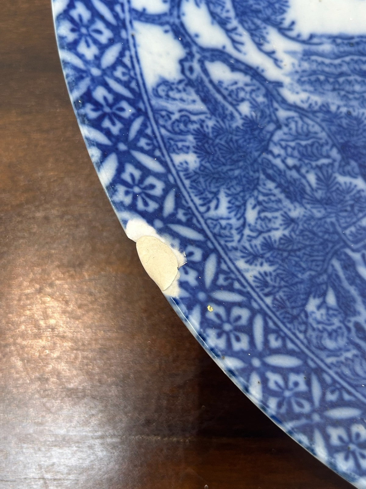 Japanese Blue & White Mount Fuji Landscape Plates A/F Rim Chip1