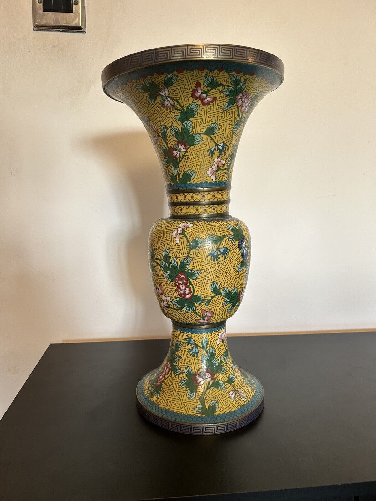 Chinese Cloisonné Yellow Trumpet Vase 20th Century