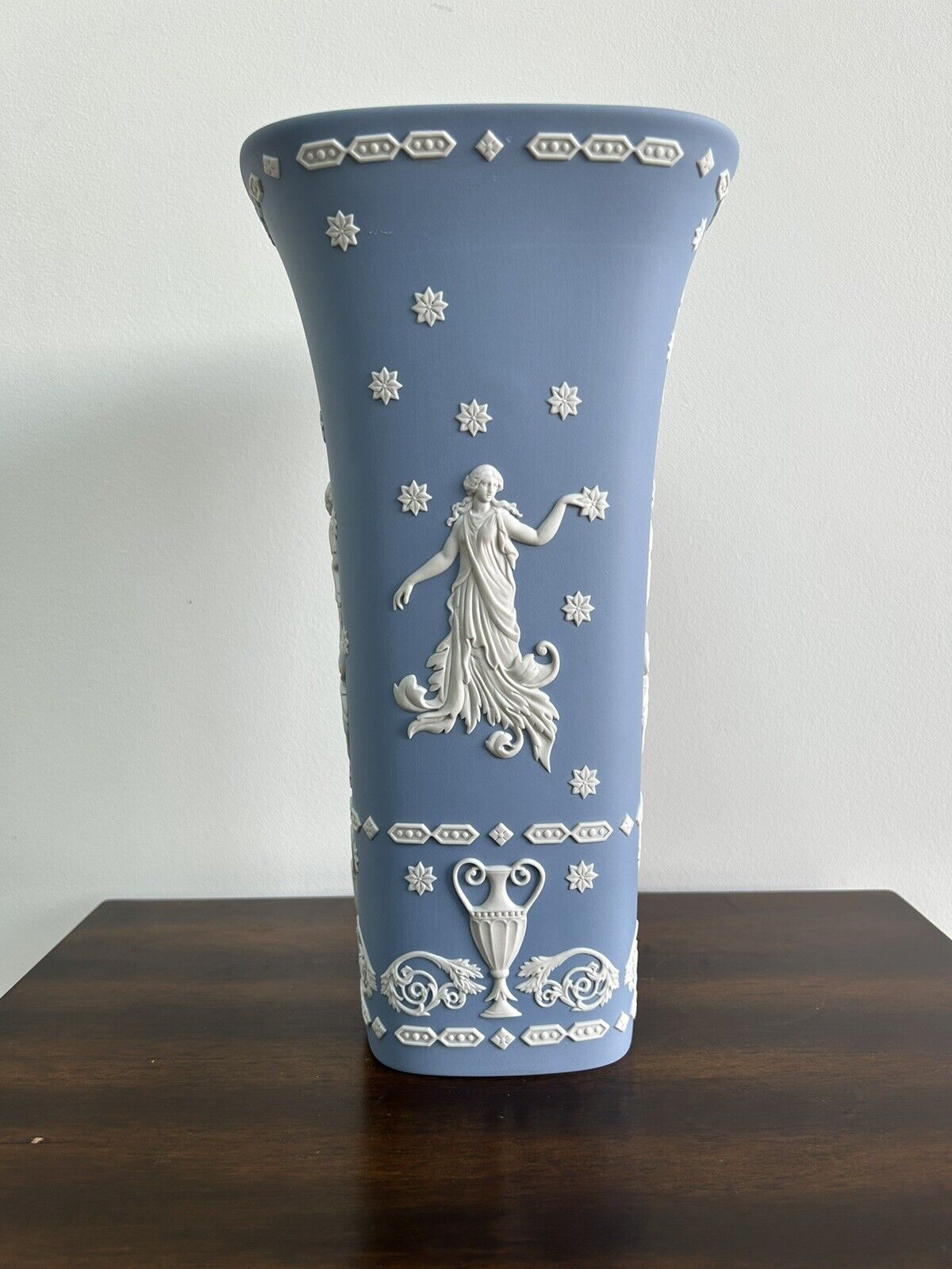 Wedgwood Jasperware 12” Vase Dancing Hours RARE Jasperware Trumpet Vase