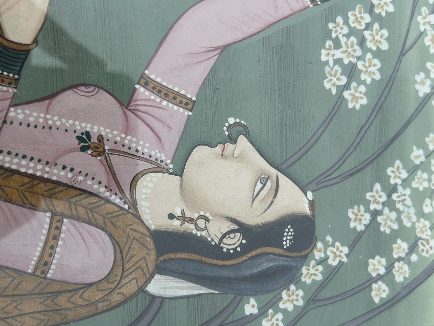Set of 4 Framed Indian Paintings on Silk Vintage 1970s Love Scenes Large2