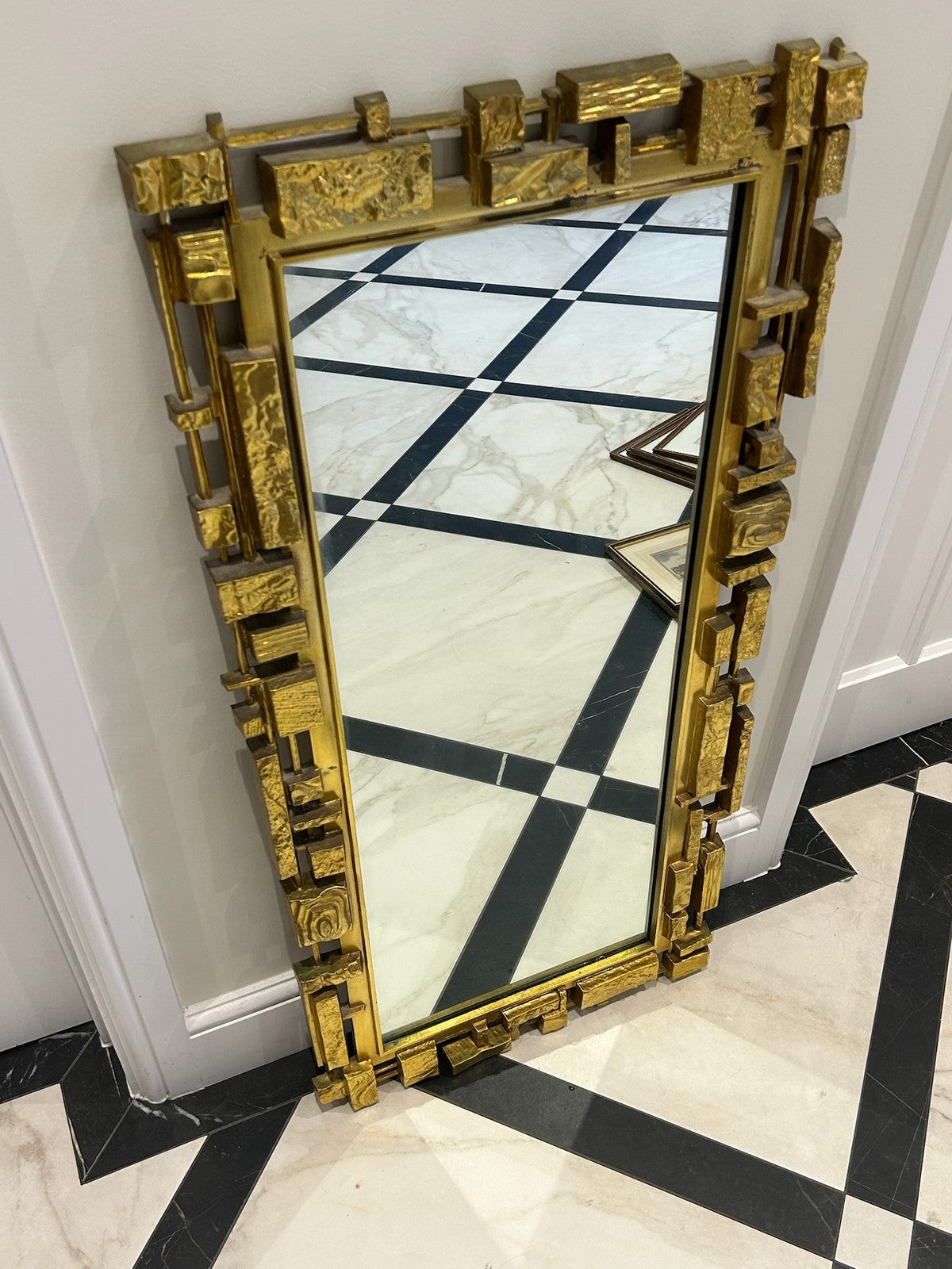 1970s Brutalist Mirror Syroco USA Mid Century Modern Hollywood Regency 106cm5