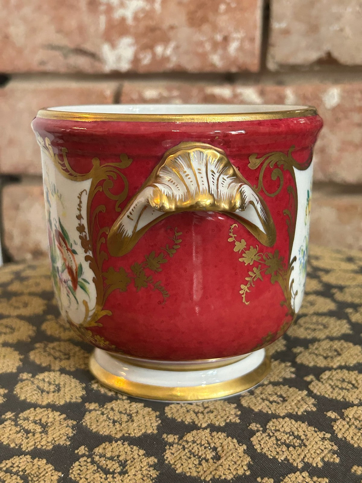 Le Tallec Paris Hand Painted Porcelain Cachepot Crimson Gilt Floral Reserves11