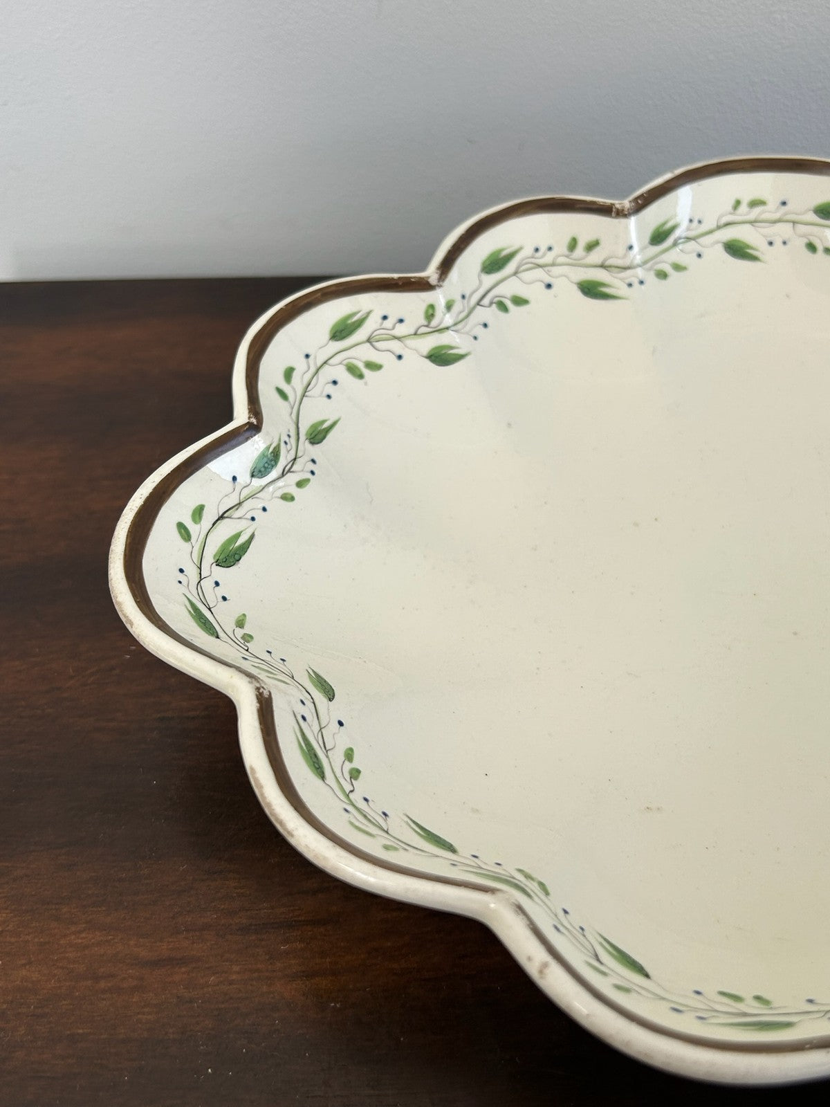 Antique Creamware Lobed Dish Green Painted Leaf Border1