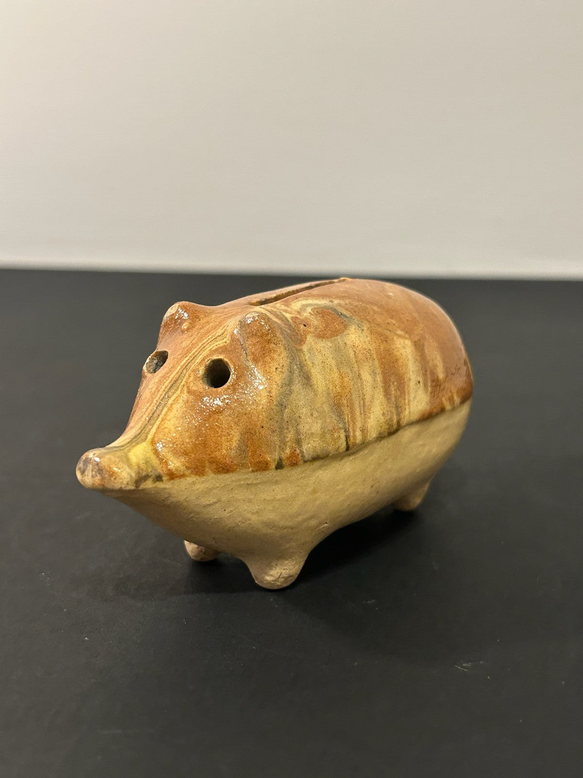 Antique 19th Century Slipware Pig Money Box Combed Slip Honey Glaze Folk 11cm5