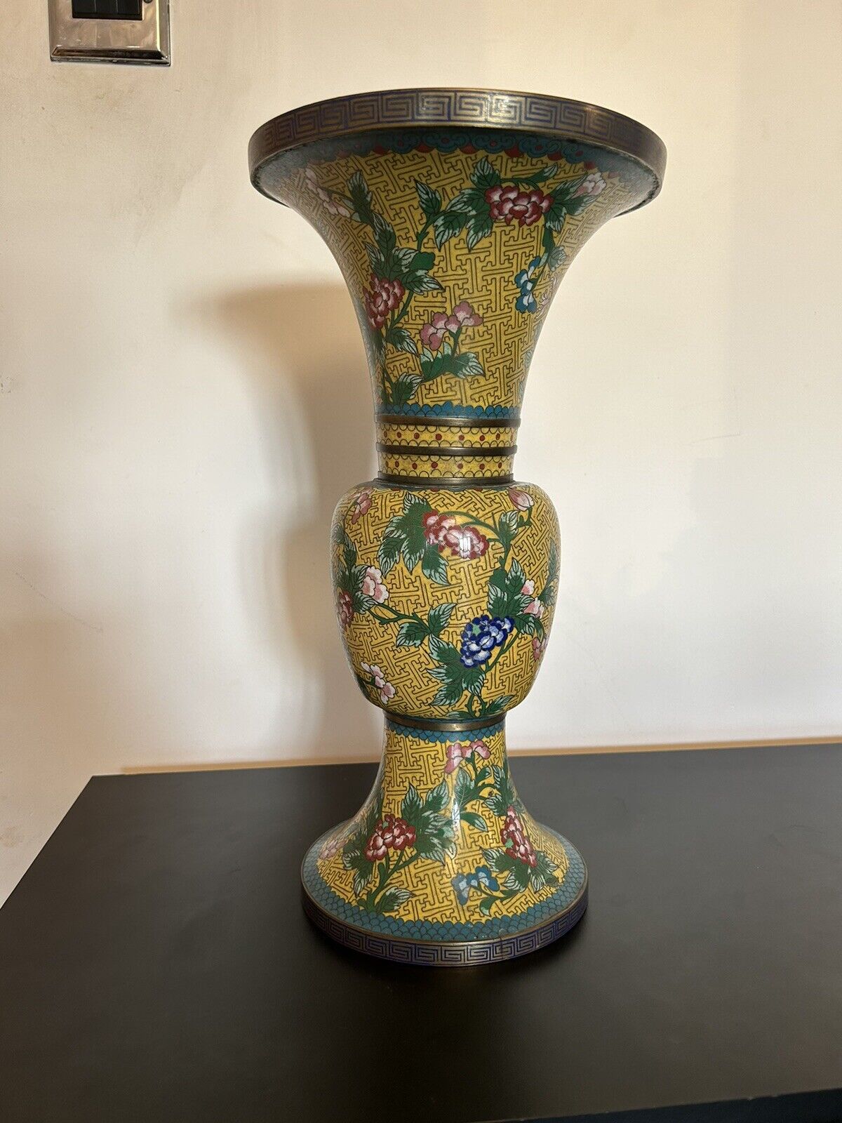 Chinese Cloisonné Yellow Trumpet Vase 20th Century