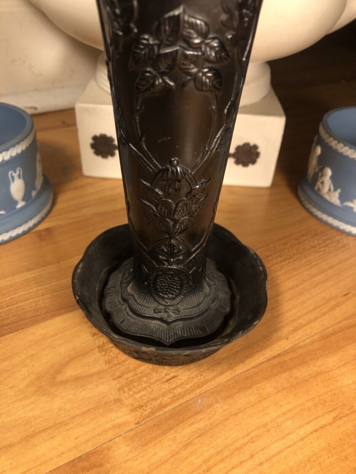 Wedgwood basalt vase and spill plate