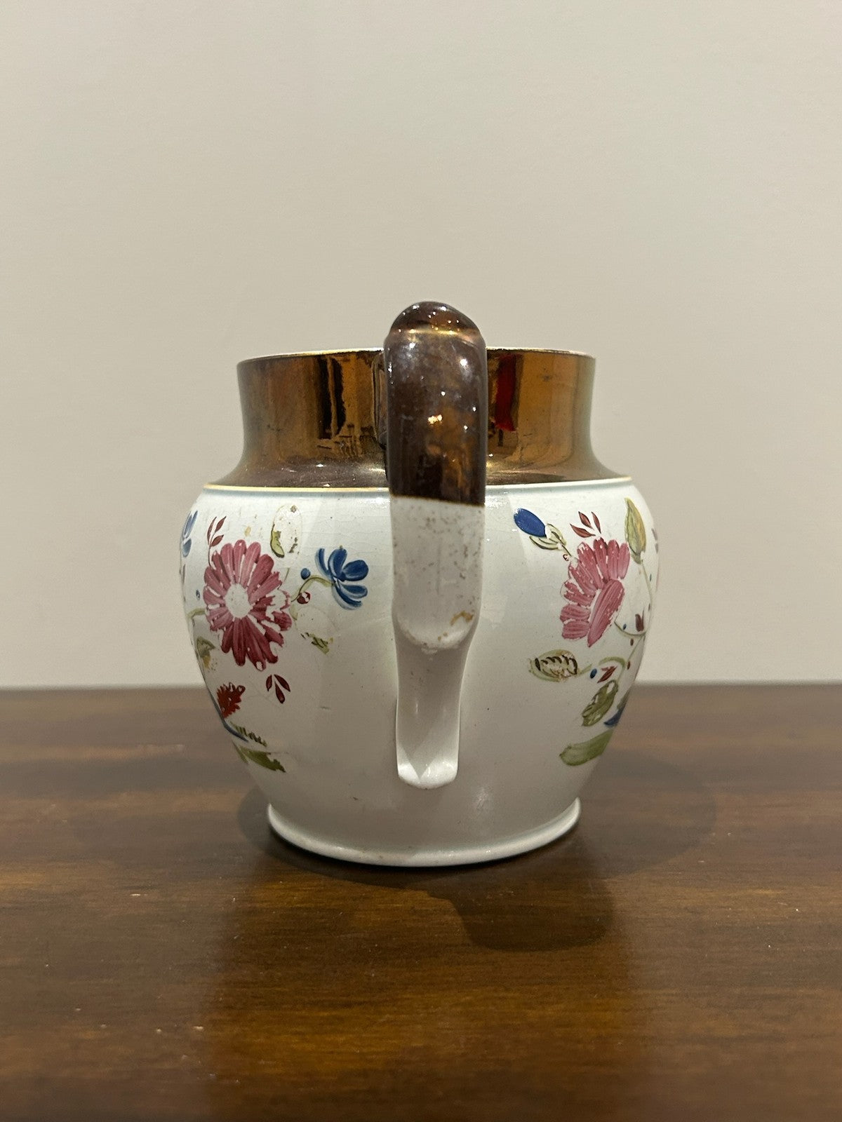 Victorian Copper Lustre Jug Hand Painted Floral Band A/F3