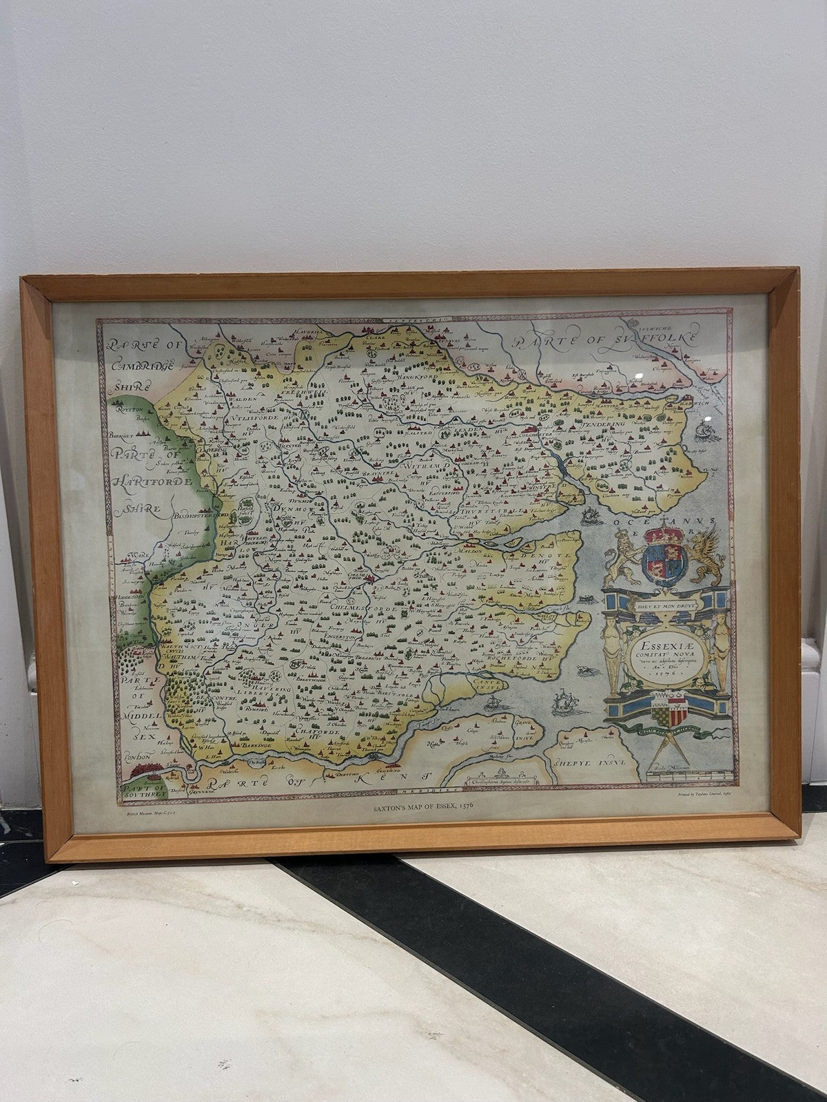 Saxton's Map of Essex 1576 British Museum Facsimile Framed Print 19680
