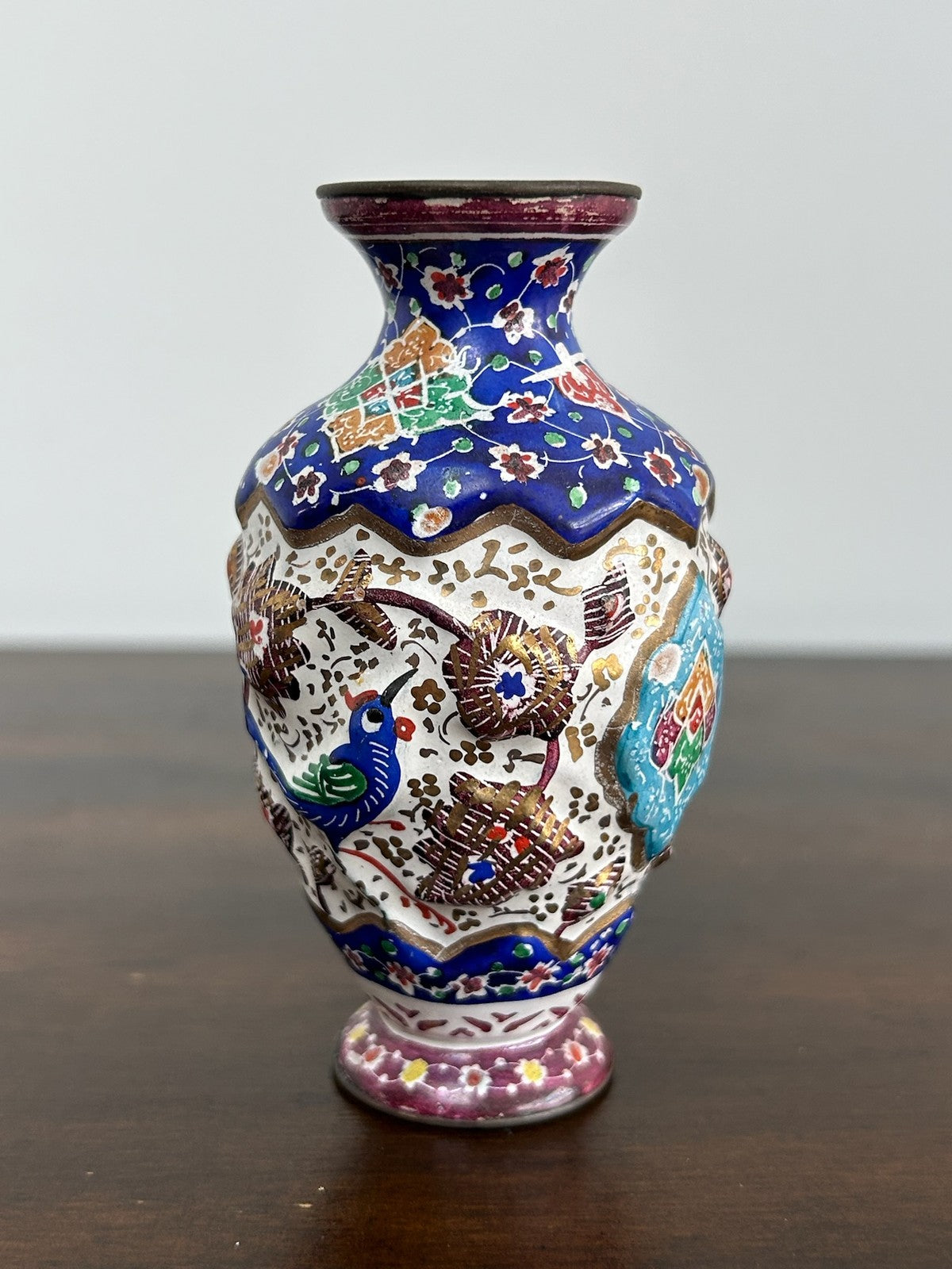 Persian Islamic Qajar Style Enamelled Baluster Vases Floral3