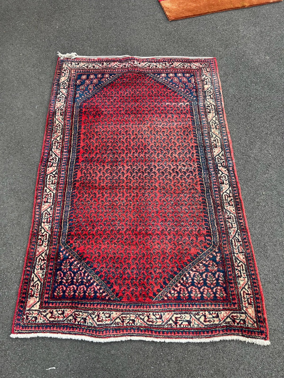 Antique Oriental Hand Knotted Boteh Mir Wool Rug Red Indigo NTC Label 212x135cm2