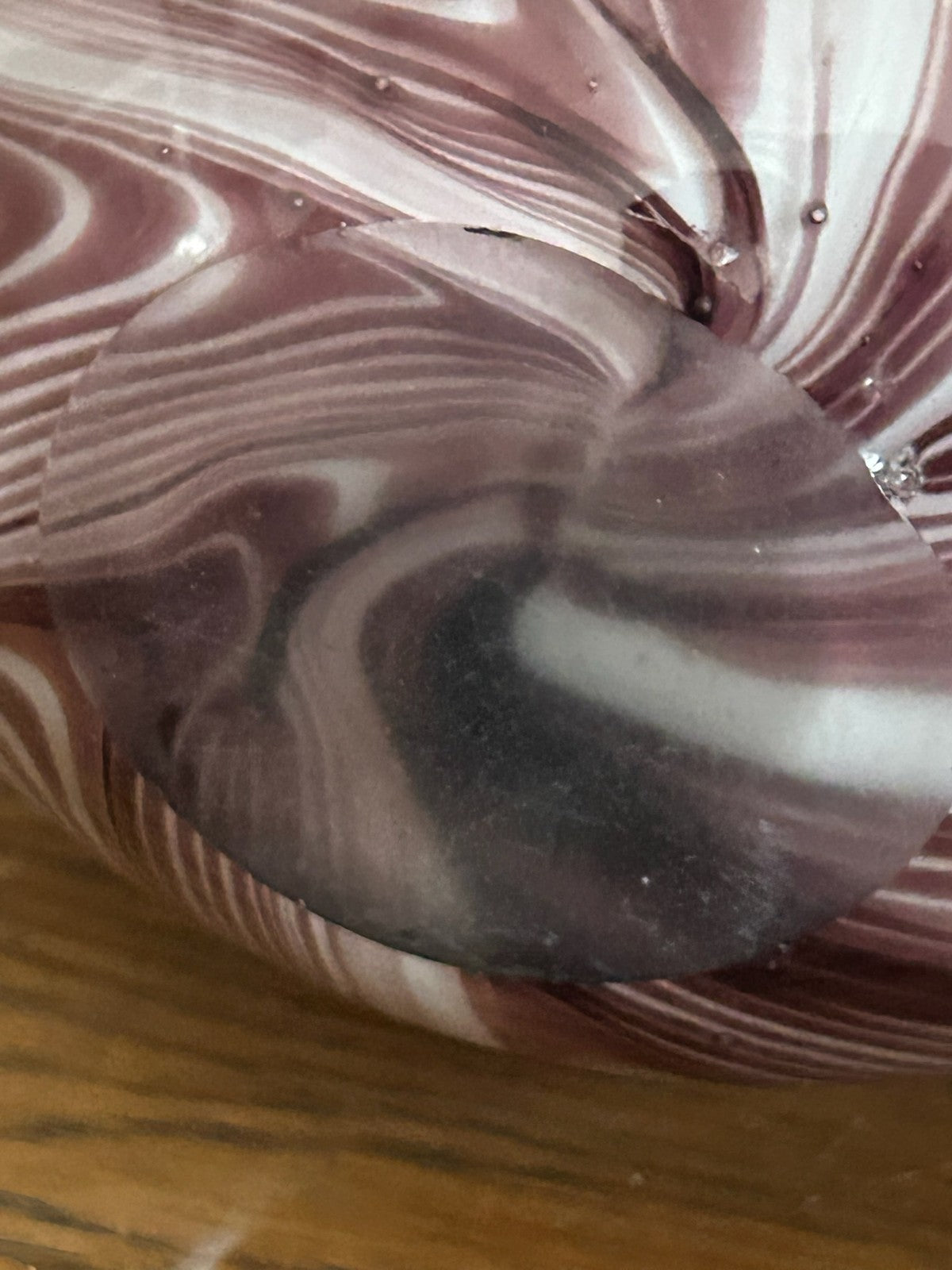 Vintage Murano Style Art Glass Vase Amethyst White Feather Pulled Design Ruffled11