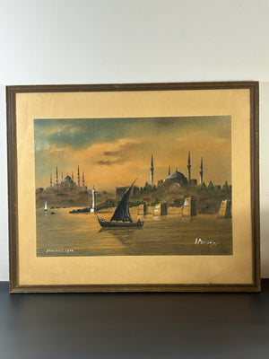 Istanbul 1949 Gouache Bosphorus Mosque Signed Russian Emigre School Stambul