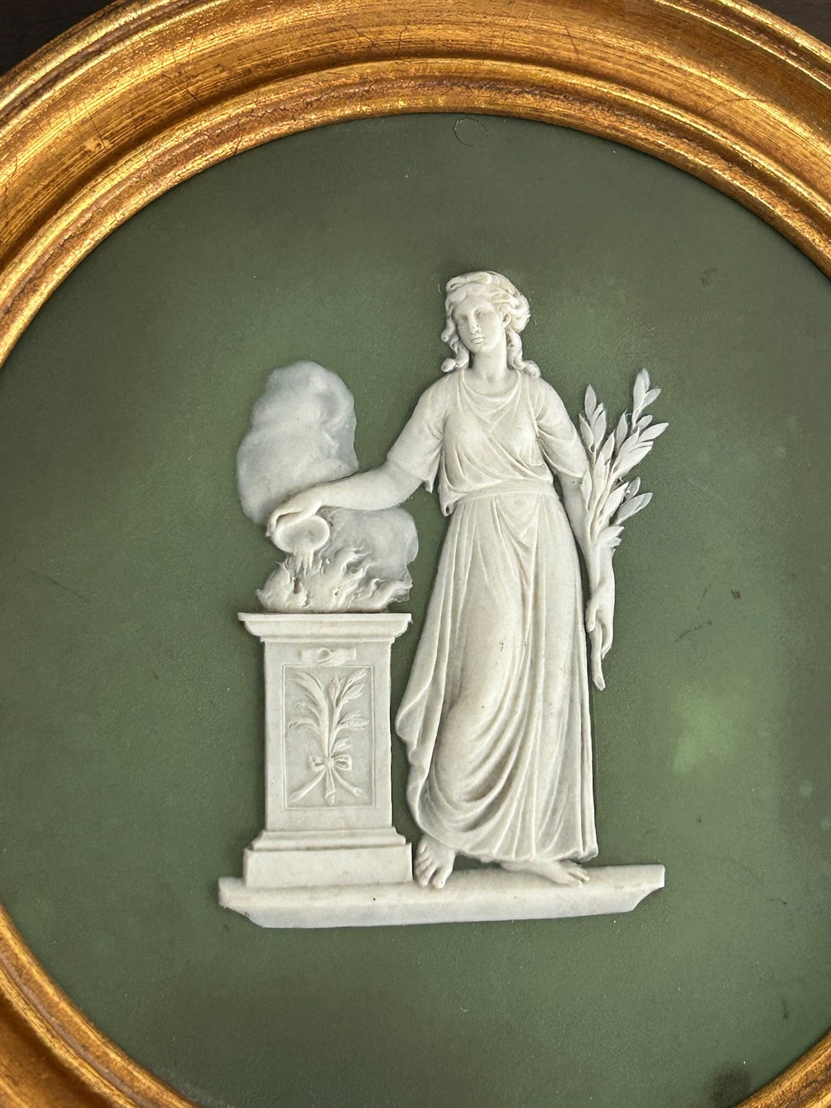 Gilt Framed Jasperware Plaque Classical Maiden poss. Wedgwood 19th C2