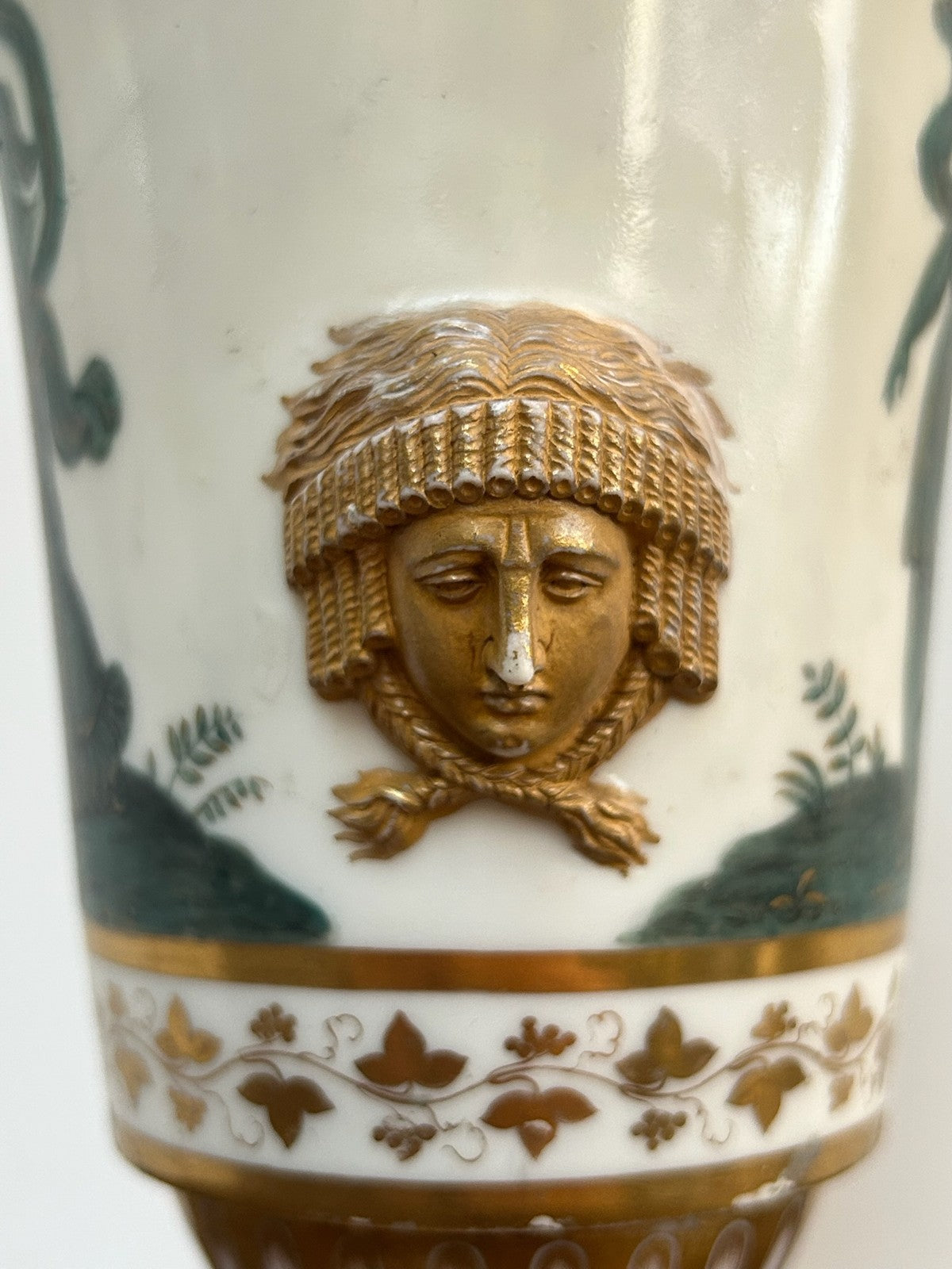 Dihl et Guerhard Paris Empire Porcelain Vase Camaieu Vert Classical Figures4