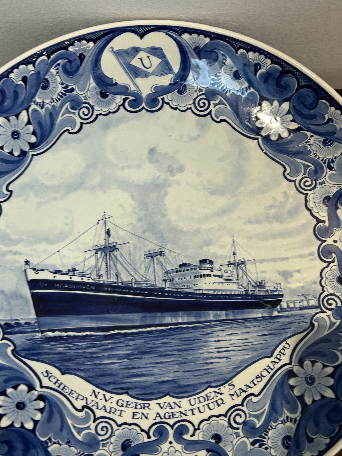 Vintage Boch Delft Plate Van Uden Rotterdam SS Maashaven Shipping Commemorative4