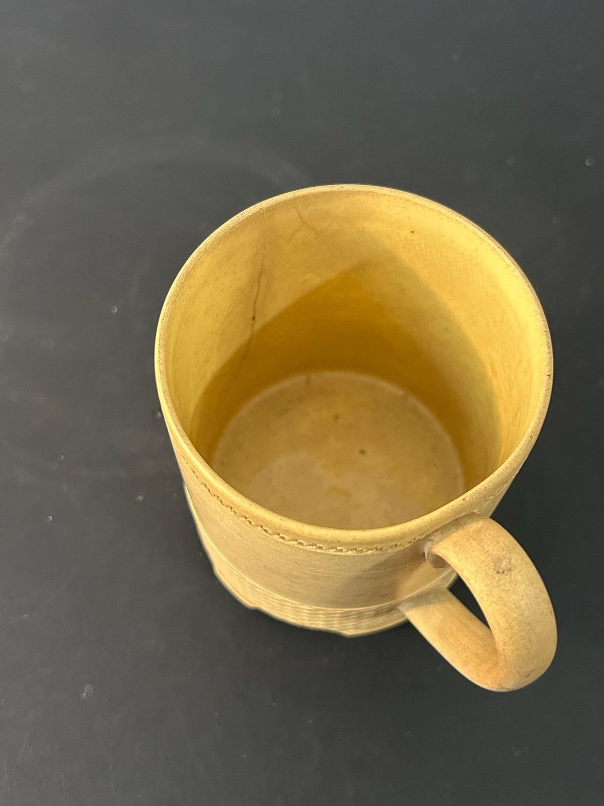 Antique English Caneware Cup c1800 1820 Engine Turned Basketweave 8cm A/F3