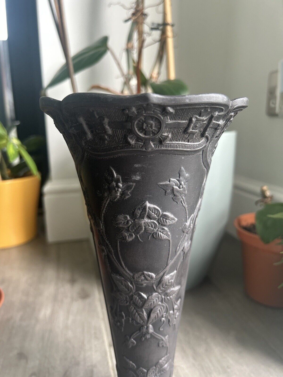 Wedgwood Basalt Vase Pair Black Jasperware Wedgwood Conical Grand Vases