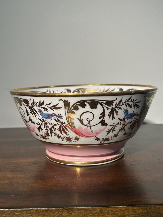 English Regency Porcelain Slop Bowl c.18201840 Hand Painted Birds Pink 17cm0