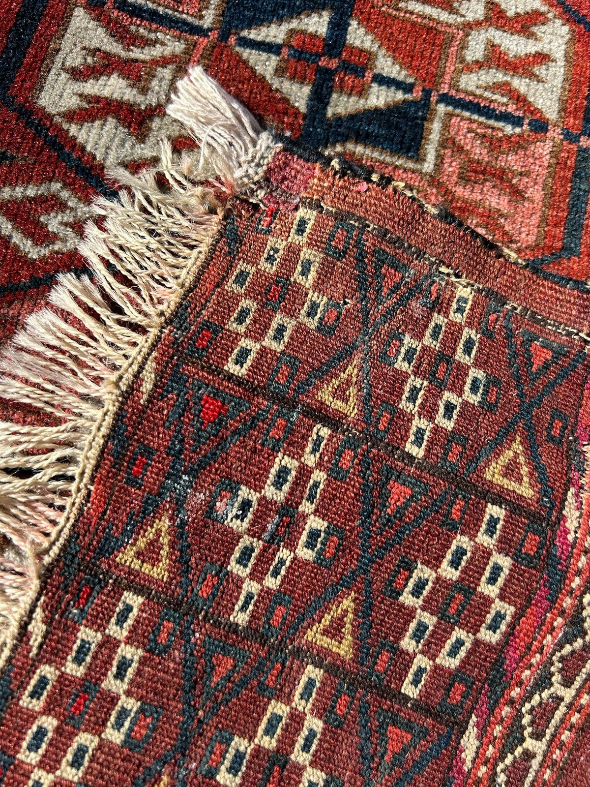 Antique Tekke Turkmen Rug Hand Knotted Wool Bokhara Gul Early 20thC 110x130cm13