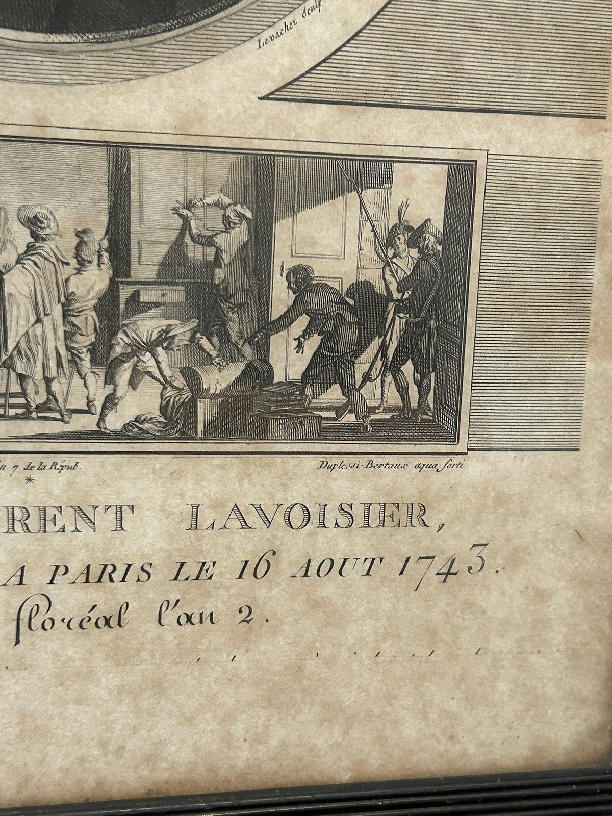 Lavoisier Antique French Revolution Aquatint Portrait Levachez 1799 Framed3