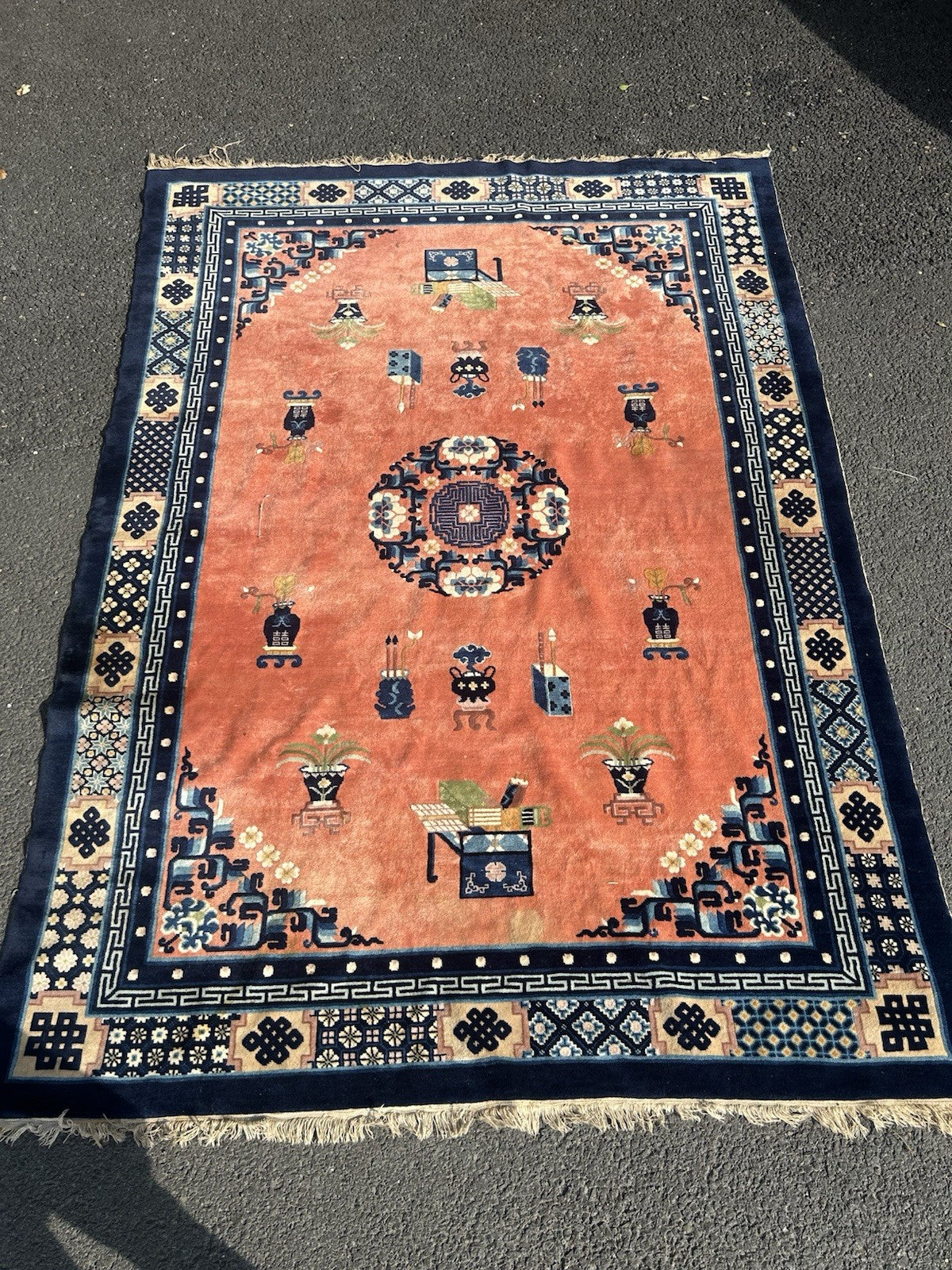 Semi Antique Chinese Pecking Rug CHINA Area Carpet Orange1