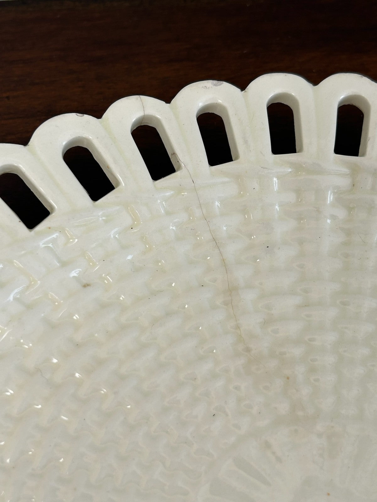 Antique Creamware Reticulated Plate Basketweave Centre Pierced Rim A/F5
