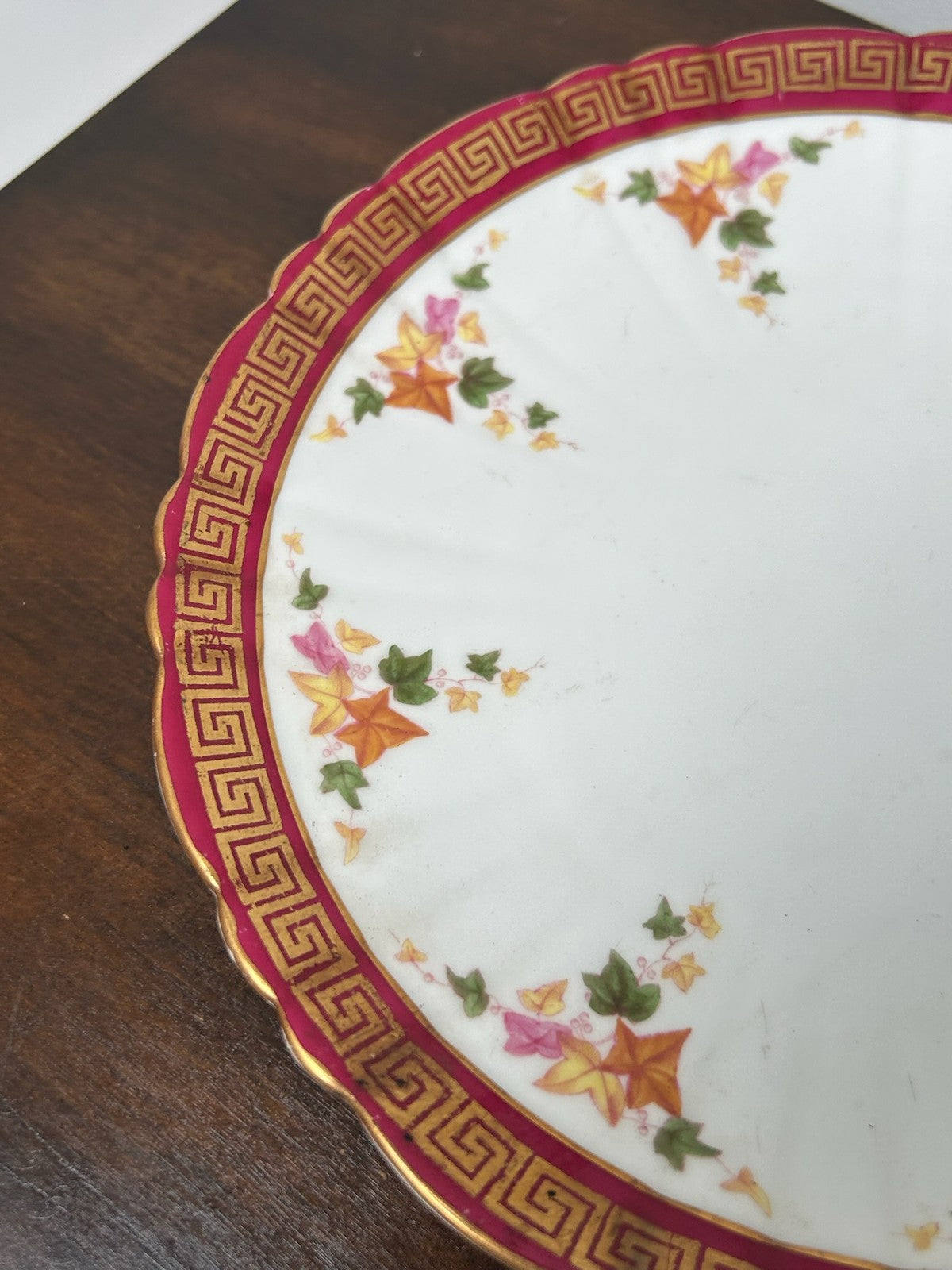 Victorian Porcelain Plate Red Border Gilt Greek Key Floral Sprigs Rd 18862