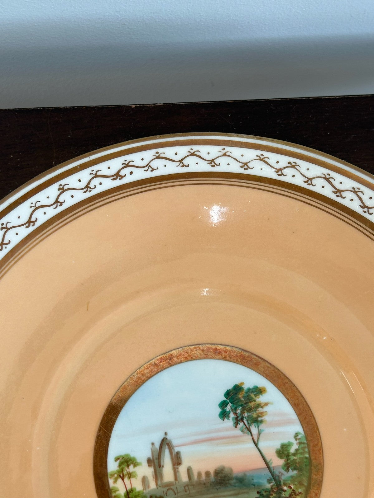 English Porcelain Hand Painted Cabinet Dish Country Scene Pattern 44146