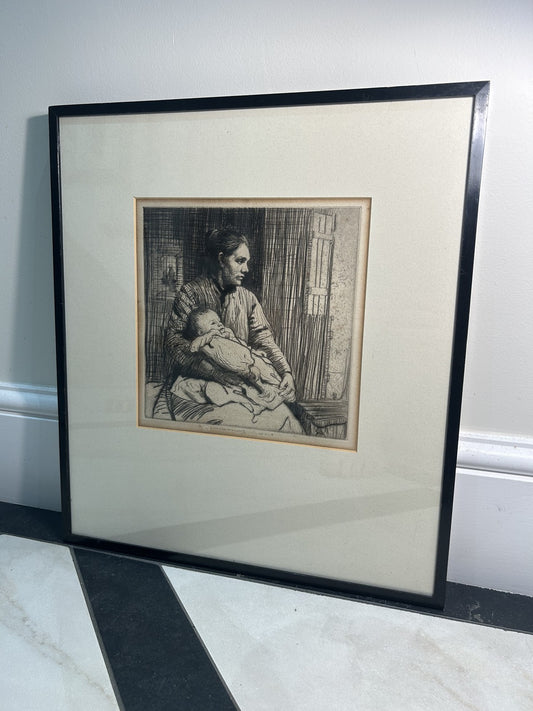 William LeeHankey — Drypoint Etching — Mother and Newborn — Signed0