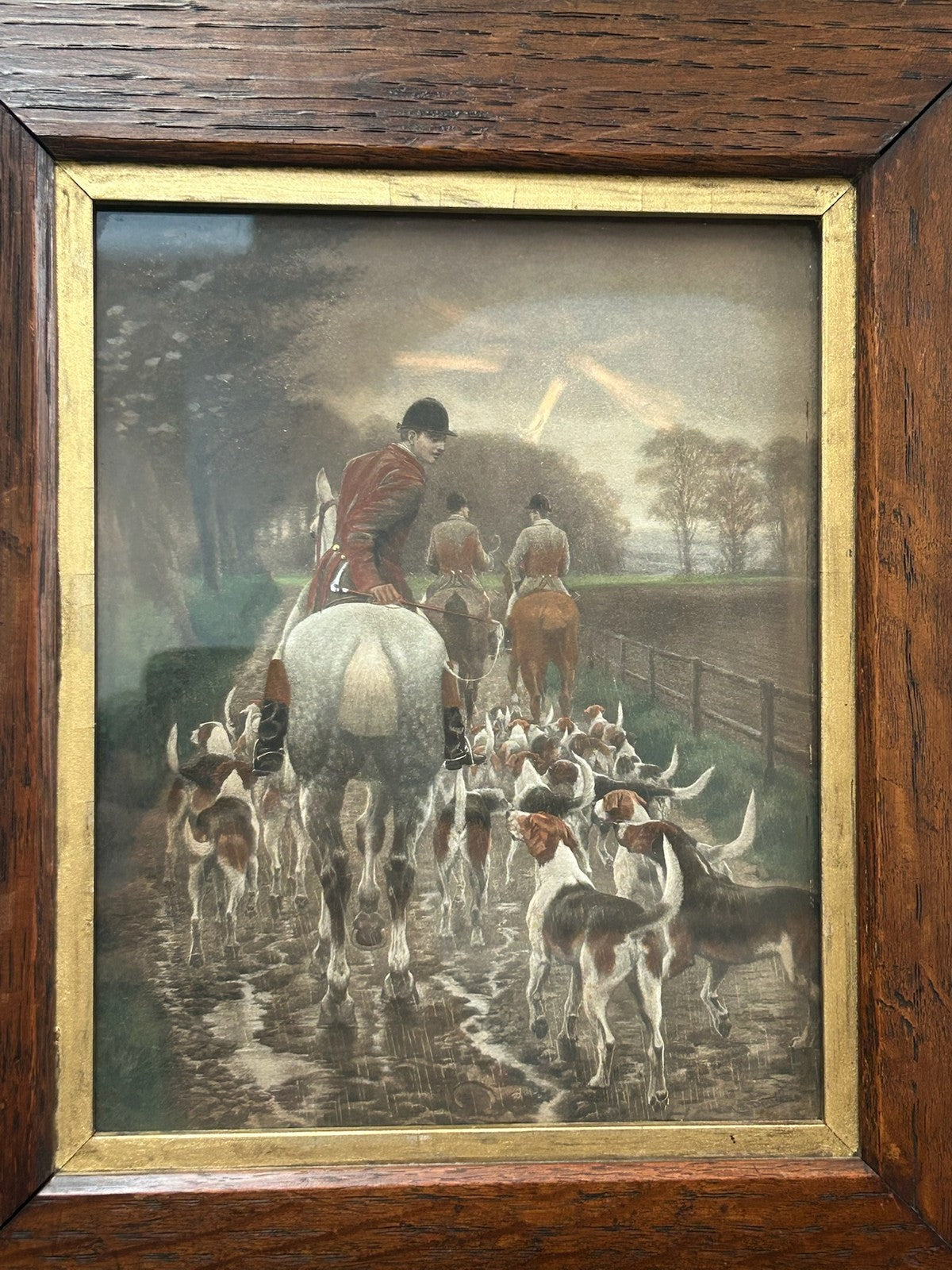 Pair Antique Hand Coloured Aquatint Engravings Fox Hunting E A S Douglas Framed3