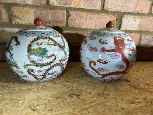 Pair large chinese dragon ginger jars Late 19th Early 20th century