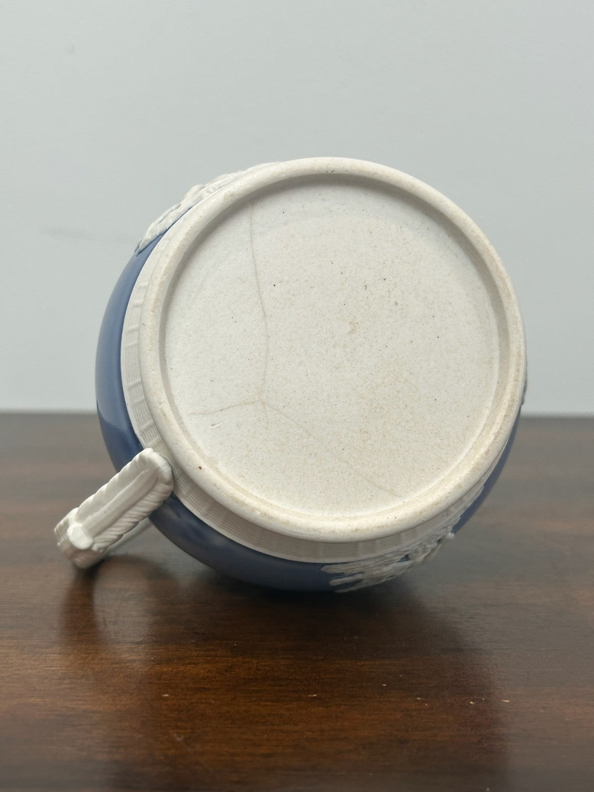 Antique Blue Feldspathic Stoneware Jug White Classical Sprig Relief c1820 Turner5