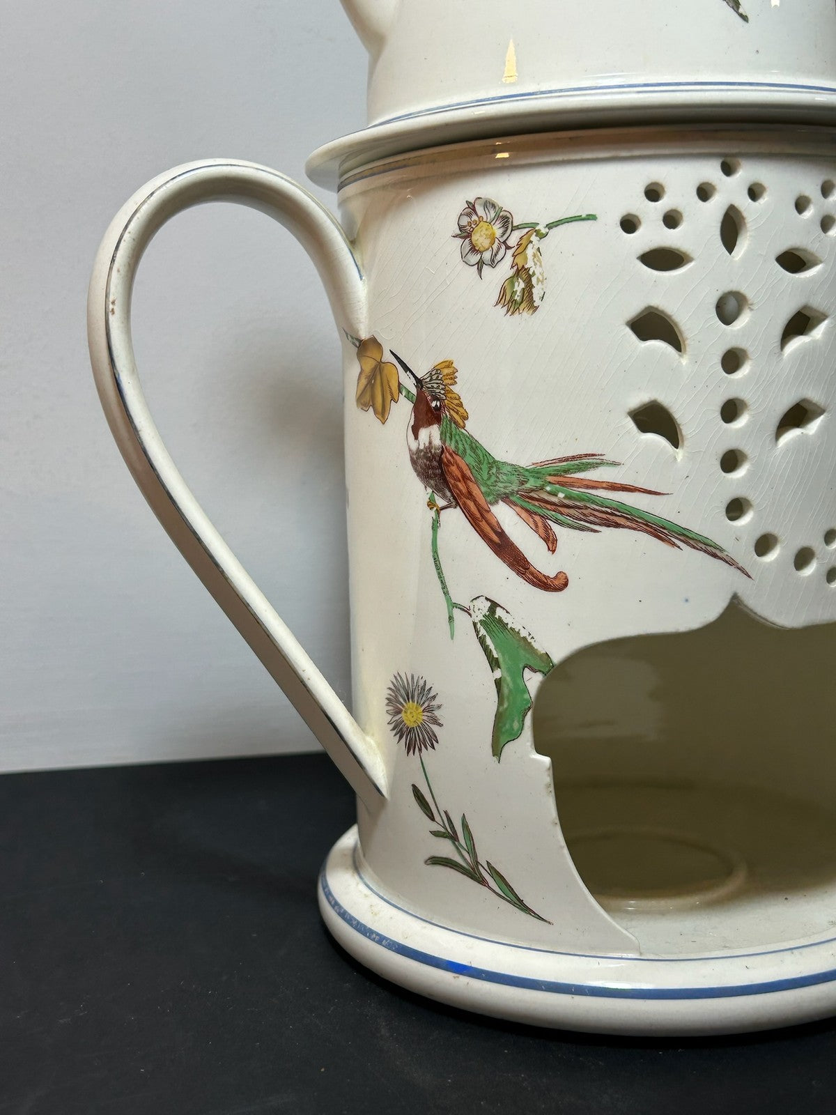 Antique Wedgwood Creamware Veilleuse Tea Warmer Painted Birds Butterflies c18203