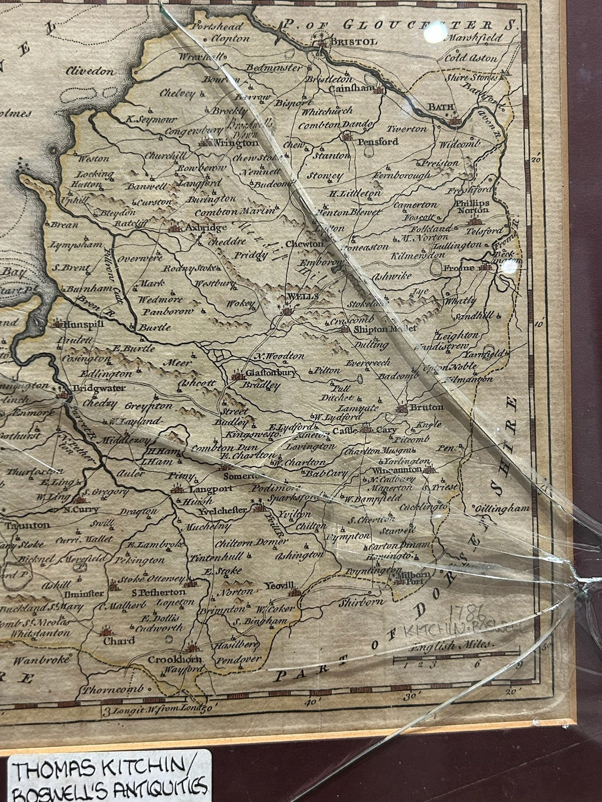 Antique Thomas Kitchin Map of Somersetshire Somerset 1786 Hand Coloured Framed4