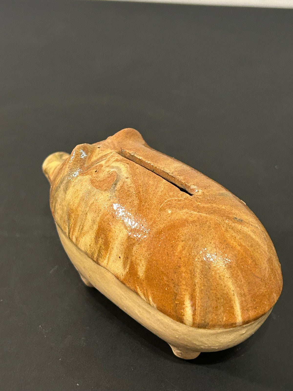 Antique 19th Century Slipware Pig Money Box Combed Slip Honey Glaze Folk 11cm8