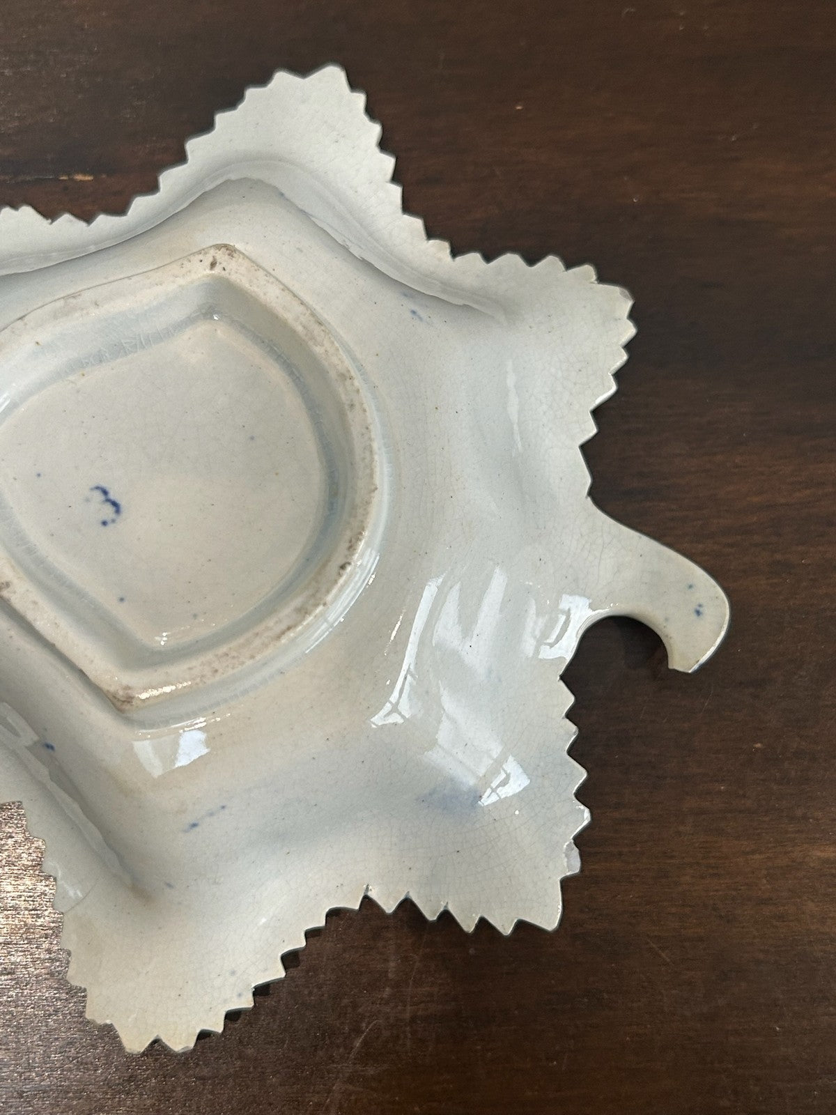 Antique 19th Century Blue White Willow Pattern Leaf Shaped Pickle Dish6