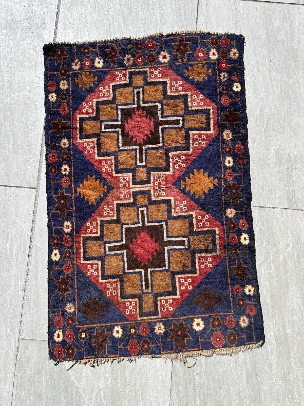 Antique Turkish Anatolian Hand Knotted Wool Rug 131x84cm Tribal Geometric 0