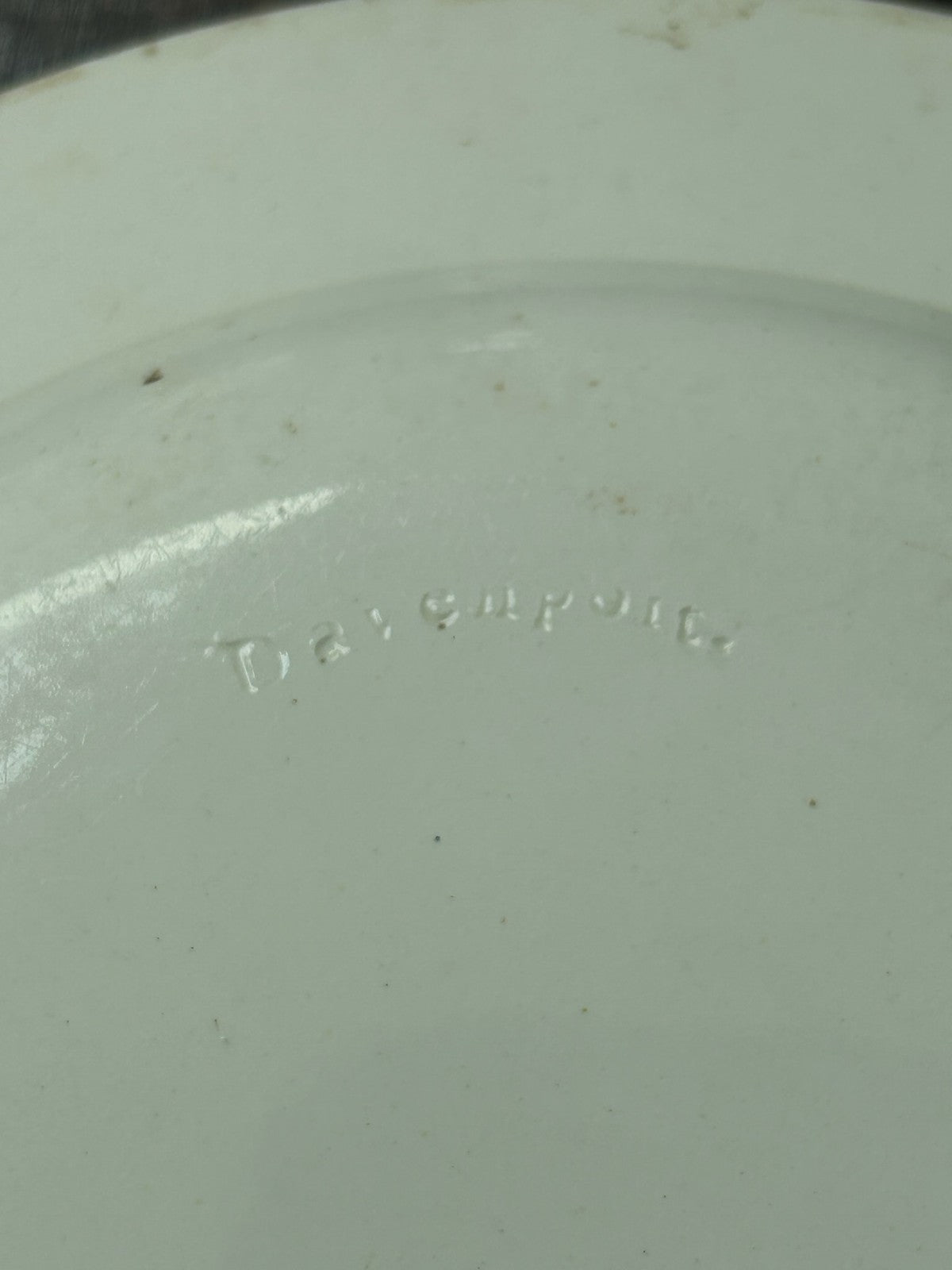 Antique Davenport Creamware Plate Hand Painted Green Vine Leaf Border Impressed5